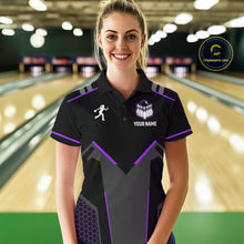 Load image into Gallery viewer, Personalized Bowling Jersey For Women, Custom Black And Purple Bowling Team Shirt Polo &amp; 1/4 Zip TDM6547