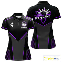 Load image into Gallery viewer, Personalized Bowling Jersey For Women, Custom Black And Purple Bowling Team Shirt Polo &amp; 1/4 Zip TDM6547