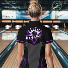 Load image into Gallery viewer, Personalized Bowling Jersey For Women, Custom Black And Purple Bowling Team Shirt Polo &amp; 1/4 Zip TDM6547