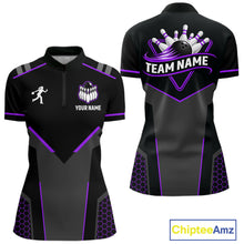 Load image into Gallery viewer, Personalized Bowling Jersey For Women, Custom Black And Purple Bowling Team Shirt Polo &amp; 1/4 Zip TDM6547
