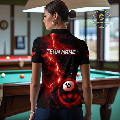 Red And Black 8 Ball Striking Thunder Lightning Billiard Shirt For Women Custom Pool Team Jerseys TDM4388
