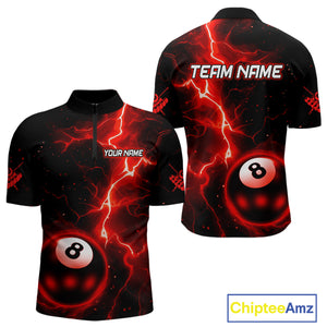 Red And Black 8 Ball Striking Thunder Lightning Billiard Shirt For Men Custom Pool Team Jerseys TDM4388