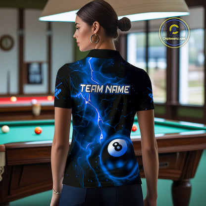 Blue And Black 8 Ball Striking Thunder Lightning Billiard Shirt For Women Custom Pool Team Jerseys TDM4389