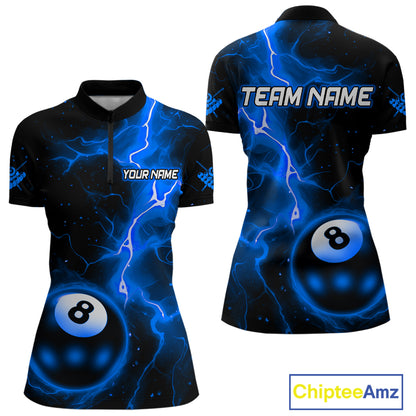 Blue And Black 8 Ball Striking Thunder Lightning Billiard Shirt For Women Custom Pool Team Jerseys TDM4389