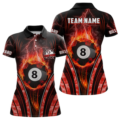 Billiard 8 Ball Flame Thunder Lightning Personalized 3D Women Polo Shirts Custom Pool Team Jerseys TDM0386