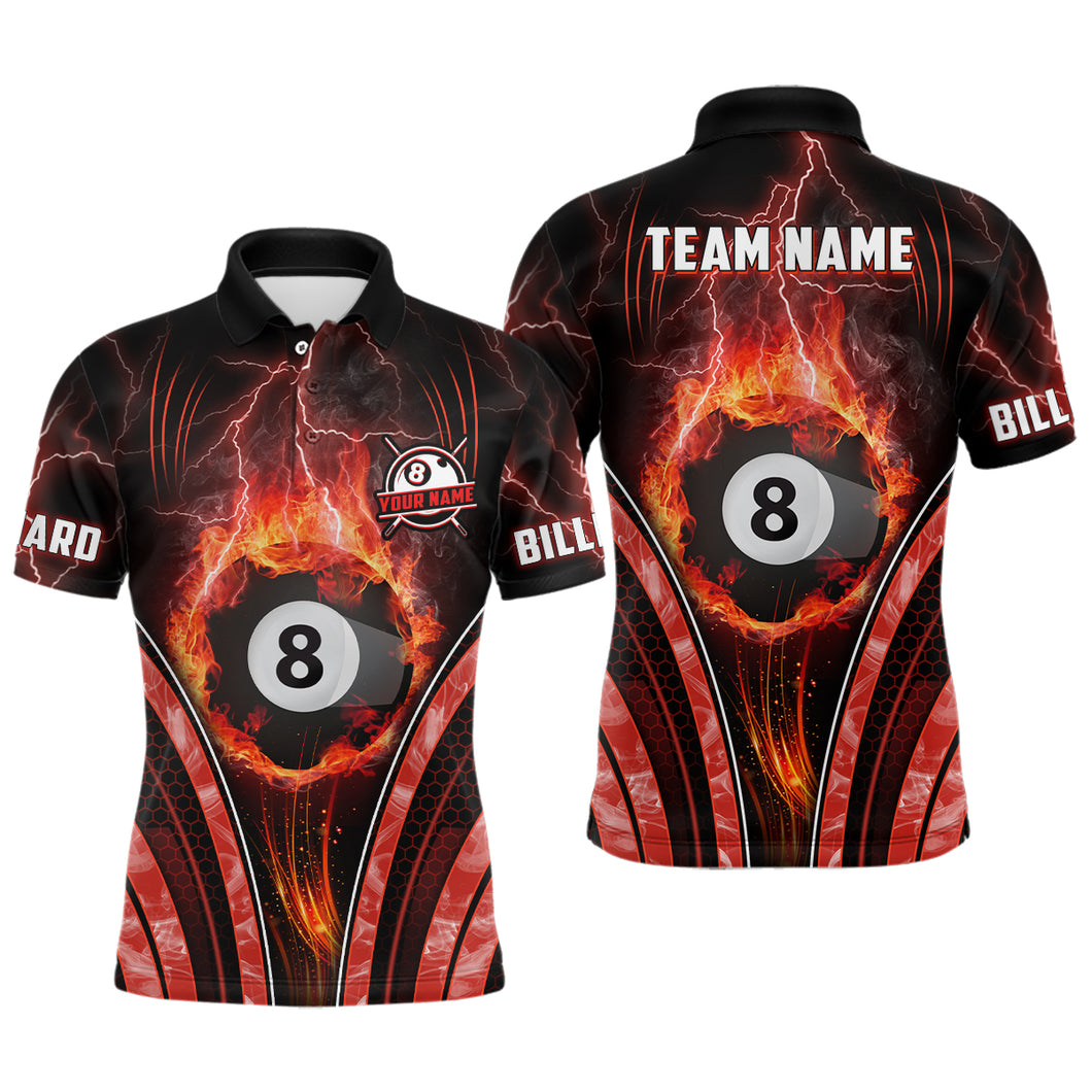 Billiard 8 Ball Flame Thunder Lightning Personalized 3D Men Polo Shirts Custom Pool Team Jerseys TDM0386