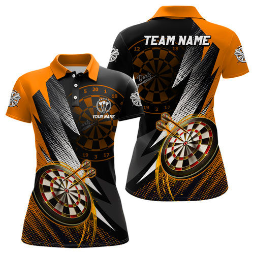 Personalized Orange Black Darts Polo & 1/4 Zip Shirt Custom Dart Shirts For Women Dart Jersey TDM3015