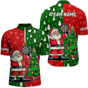 Red And Green Darts Santa Christmas Polo & Quarter-Zip Shirts For Men Custom Funny Xmas Dart Shirts TDM3021