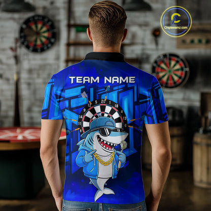 Blue Funny Shark Custom Darts Shirt For Men, Personalized Darts Jersey Team Polo & Quarter Zip TDM5245