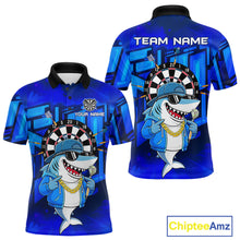 Load image into Gallery viewer, Blue Funny Shark Custom Darts Shirt For Men, Personalized Darts Jersey Team Polo &amp; Quarter Zip TDM5245