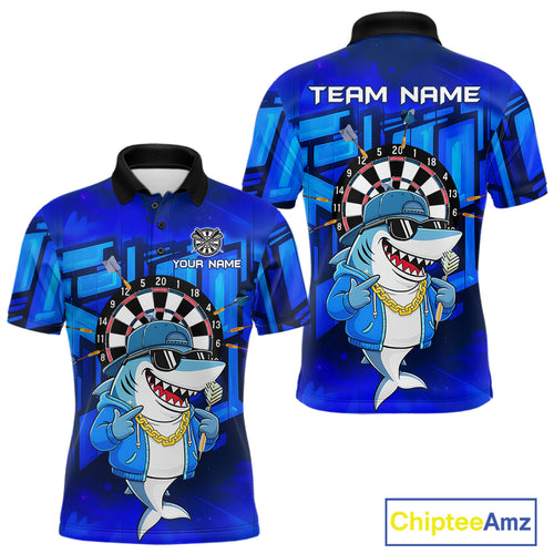 Blue Funny Shark Custom Darts Shirt For Men, Personalized Darts Jersey Team Polo & Quarter Zip TDM5245