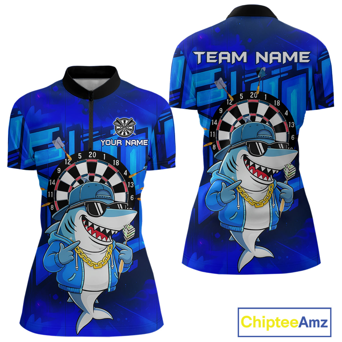 Blue Funny Shark Custom Darts Shirt For Women, Personalized Darts Jersey Team Polo & Quarter Zip TDM5245