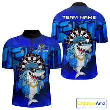 Load image into Gallery viewer, Blue Funny Shark Custom Darts Shirt For Men, Personalized Darts Jersey Team Polo &amp; Quarter Zip TDM5245