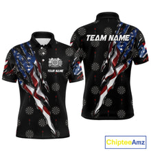 Load image into Gallery viewer, American Flag Scratch Darts Shirt For Men Custom Patriotic Dart Team Jersey Polo &amp; 1/4 Zip TDM4031