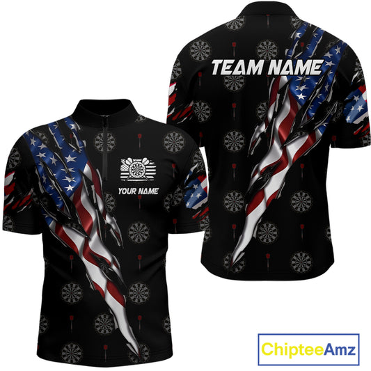 American Flag Scratch Darts Shirt For Men Custom Patriotic Dart Team Jersey Polo & 1/4 Zip TDM4031
