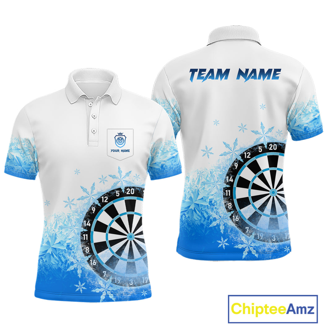Blue Icy Frozen Darts Shirts With Pocket For Men Custom Darts Team Jerseys TDM4035