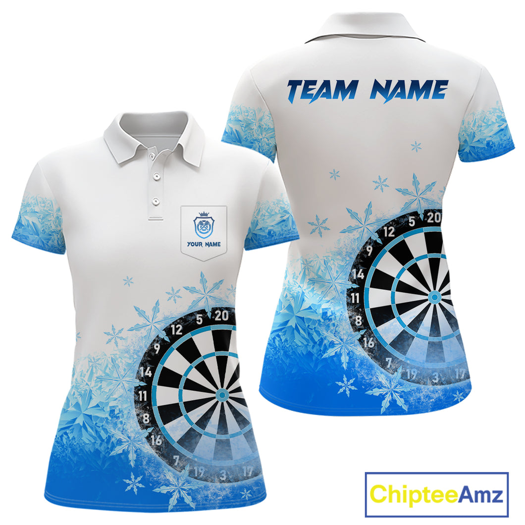 Blue Icy Frozen Darts Shirts With Pocket For Women Custom Darts Team Jerseys TDM4035