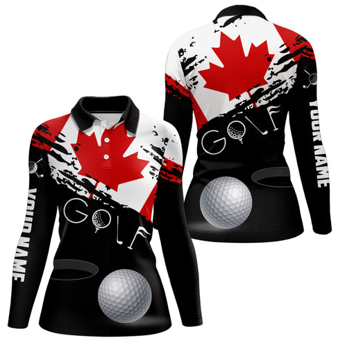 Personalized Grunge Canada Flag Womens Golf Polo Shirts Custom Patriotic Canadian Golf Shirts TDM1854
