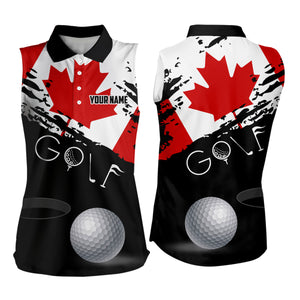 Personalized Grunge Canada Flag Womens Sleeveless Polo Shirts Custom Patriotic Canadian Golf Shirts TDM1854