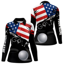 Load image into Gallery viewer, Grunge American Flag Black Women Golf Polo Shirt Custom Patriotic 4Th Of July Golf Shirts, Golf Gift TDM1855