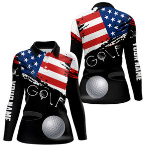 Grunge American Flag Black Women Golf Polo Shirt Custom Patriotic 4Th Of July Golf Shirts, Golf Gift TDM1855