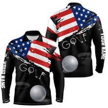 Load image into Gallery viewer, Grunge American Flag Black Mens Golf Polo Shirt Custom Patriotic 4Th Of July Golf Shirts, Golf Gift TDM1855