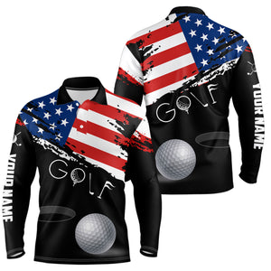 Grunge American Flag Black Mens Golf Polo Shirt Custom Patriotic 4Th Of July Golf Shirts, Golf Gift TDM1855