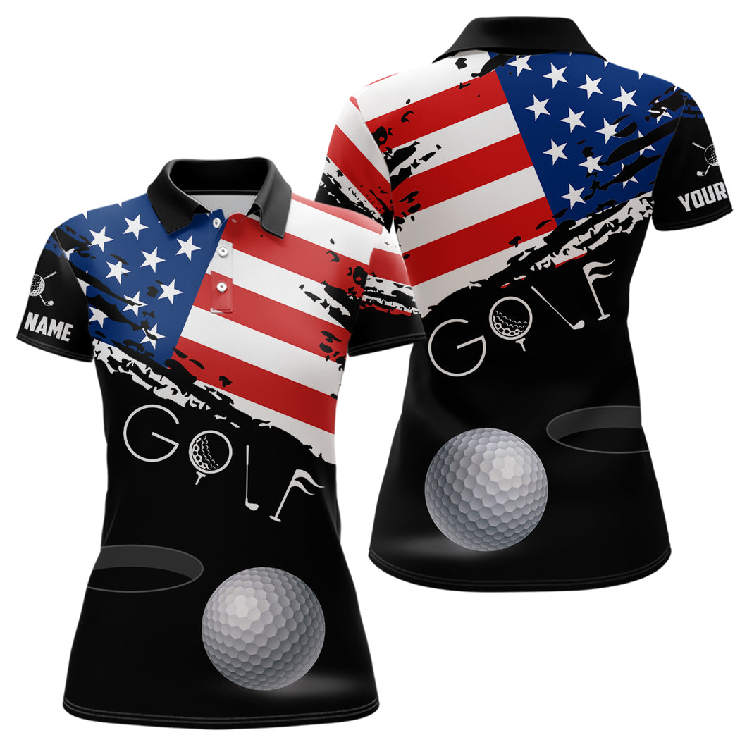 Grunge American Flag Black Women Golf Polo Shirt Custom Patriotic 4Th Of July Golf Shirts, Golf Gift TDM1855