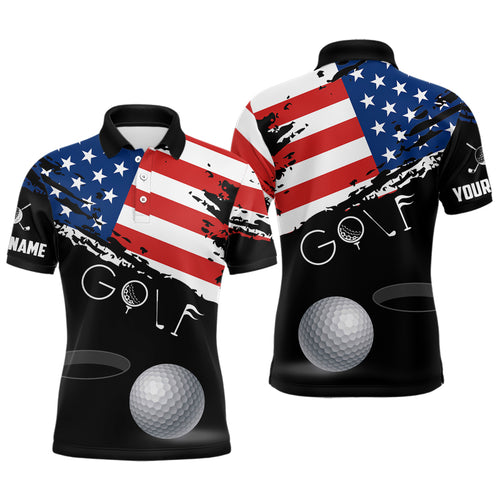 Grunge American Flag Black Mens Golf Polo Shirt Custom Patriotic 4Th Of July Golf Shirts, Golf Gift TDM1855