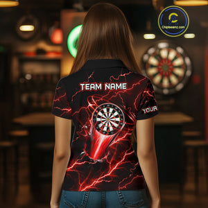 Personalized Red Darts Skull Shirt For Women Custom Polo & 1/4 Zip Lightning Thunder Darts Jersey TDM4621