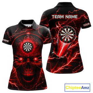 Personalized Red Darts Skull Shirt For Women Custom Polo & 1/4 Zip Lightning Thunder Darts Jersey TDM4621