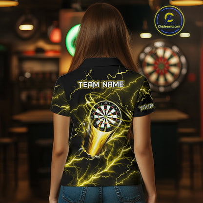 Personalized Yellow Darts Skull Shirt For Women Custom Polo & 1/4 Zip Lightning Thunder Darts Jersey TDM4622