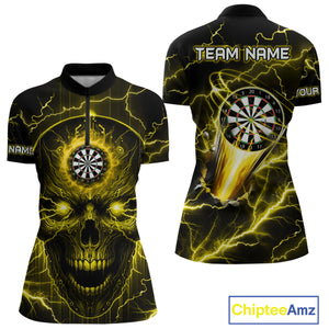 Personalized Yellow Darts Skull Shirt For Women Custom Polo & 1/4 Zip Lightning Thunder Darts Jersey TDM4622