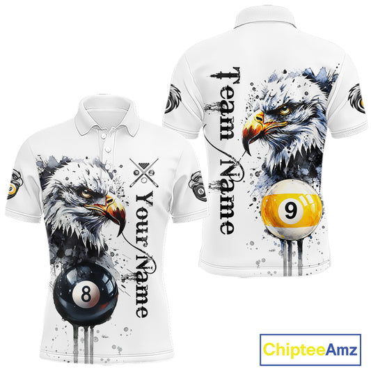 Personalized Watercolor Eagle Billiard Shirt For Men Custom 8 Ball 9 Ball Pool Jersey Team Shirt TDM7297