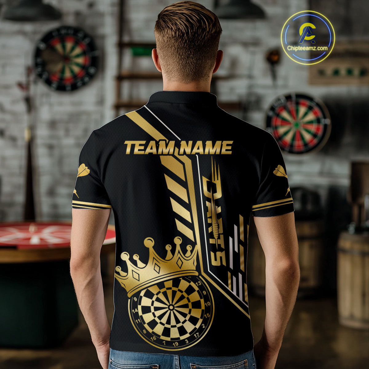 Black And Golden Funny Crown Darts Shirt Polo & 1/4 Zip For Men Custom Darts League Team Jersey TDM4821