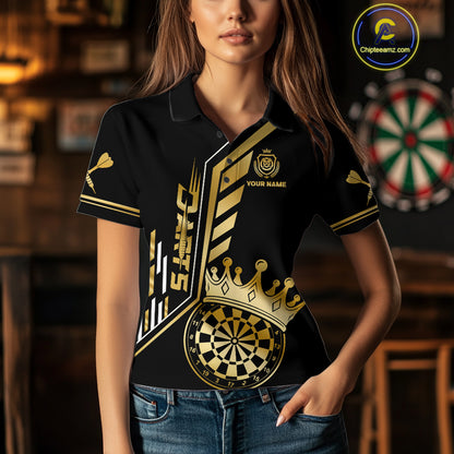 Black And Golden Funny Crown Darts Shirt Polo & 1/4 Zip For Women Custom Darts League Team Jersey TDM4821