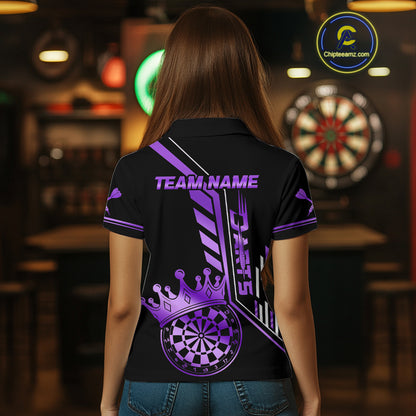 Black And Purple Funny Crown Darts Shirt Polo & 1/4 Zip For Women Custom Darts League Team Jersey TDM4822