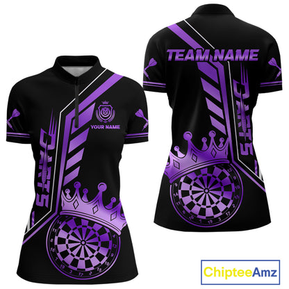 Black And Purple Funny Crown Darts Shirt Polo & 1/4 Zip For Women Custom Darts League Team Jersey TDM4822