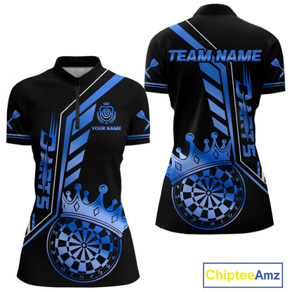 Black And Blue Funny Crown Darts Shirt Polo & 1/4 Zip For Women Custom Darts League Team Jersey TDM4823