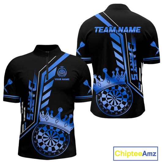 Black And Blue Funny Crown Darts Shirt Polo & 1/4 Zip For Men Custom Darts League Team Jersey TDM4823