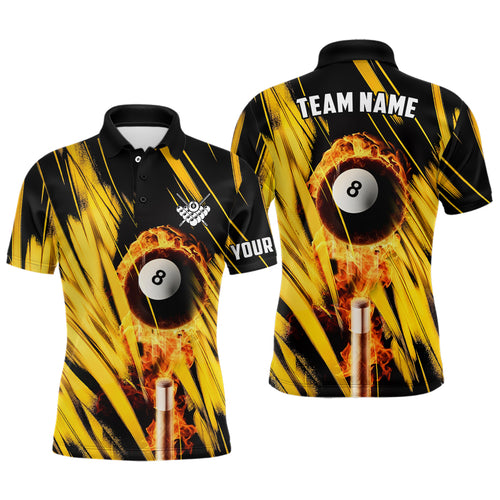 Billiard Ball Fire Custom Black Yellow Men Polo Shirts Best Billiard Attire For Player TDM0393