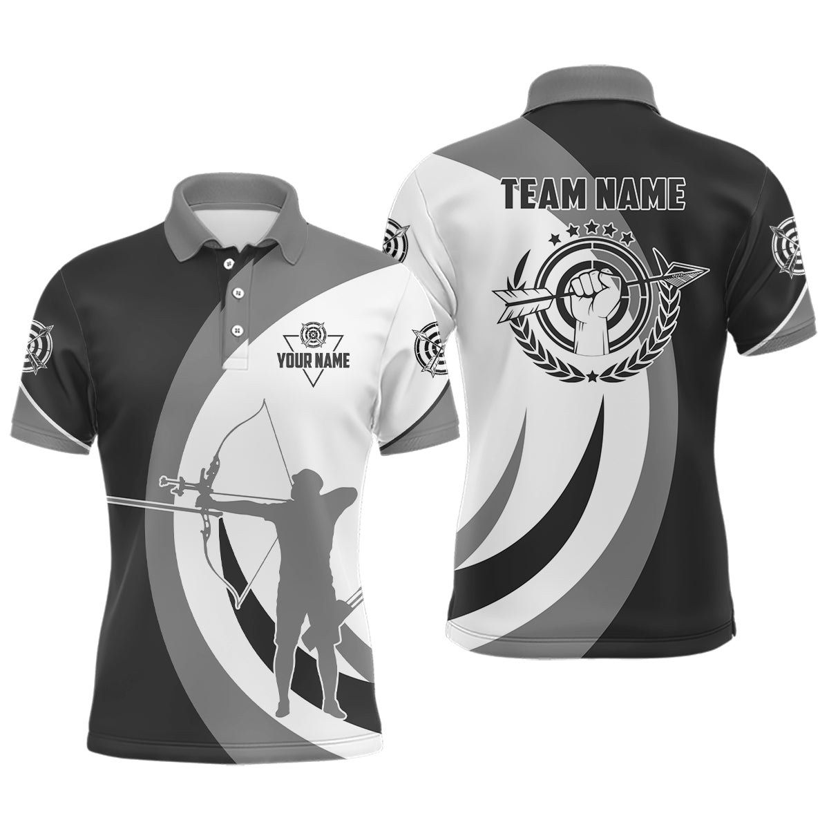 Grey Black Silhouette Player Custom Archery Polo Shirts For Men, Arche ...