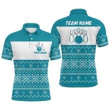 Load image into Gallery viewer, Ugly Christmas pattern bowling shirts for Men Custom Xmas Team Bowling Jerseys | Cyan Blue NQS8971