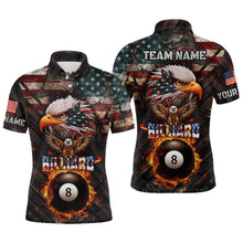 Load image into Gallery viewer, American Flag 8 Ball Pool Fire Custom Eagle Billiard Shirts For Men, Patriotic Billiard Team Jersey TDM3262