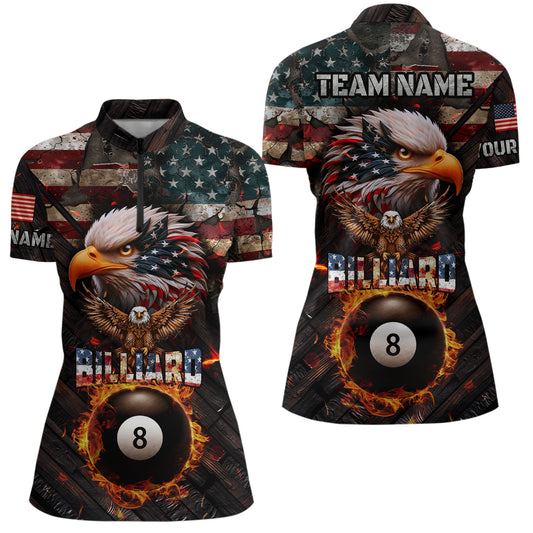 American Flag 8 Ball Pool Fire Custom Eagle Billiard Shirts For Women, Patriotic Billiard Team Jersey TDM3262