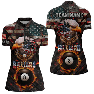 American Flag 8 Ball Pool Fire Custom Eagle Billiard Shirts For Women, Patriotic Billiard Team Jersey TDM3262