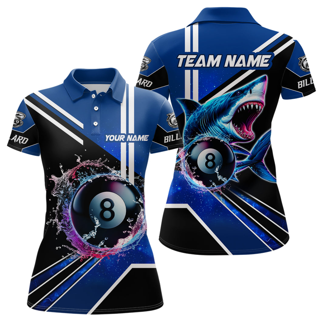 Blue 8 Ball Pool Billiard Shark Polo & Quarter Zip Women Billiard Shirt Custom Shark Billiard Jersey TDM3272