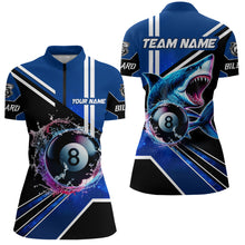 Load image into Gallery viewer, Blue 8 Ball Pool Billiard Shark Polo &amp; Quarter Zip Women Billiard Shirt Custom Shark Billiard Jersey TDM3272
