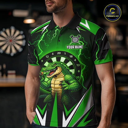 Green Funny Alligator Darts Shirt For Men Custom Lightning Darts Team Jersey Polo & 1/4 Zip TDM5966
