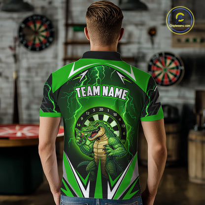 Green Funny Alligator Darts Shirt For Men Custom Lightning Darts Team Jersey Polo & 1/4 Zip TDM5966